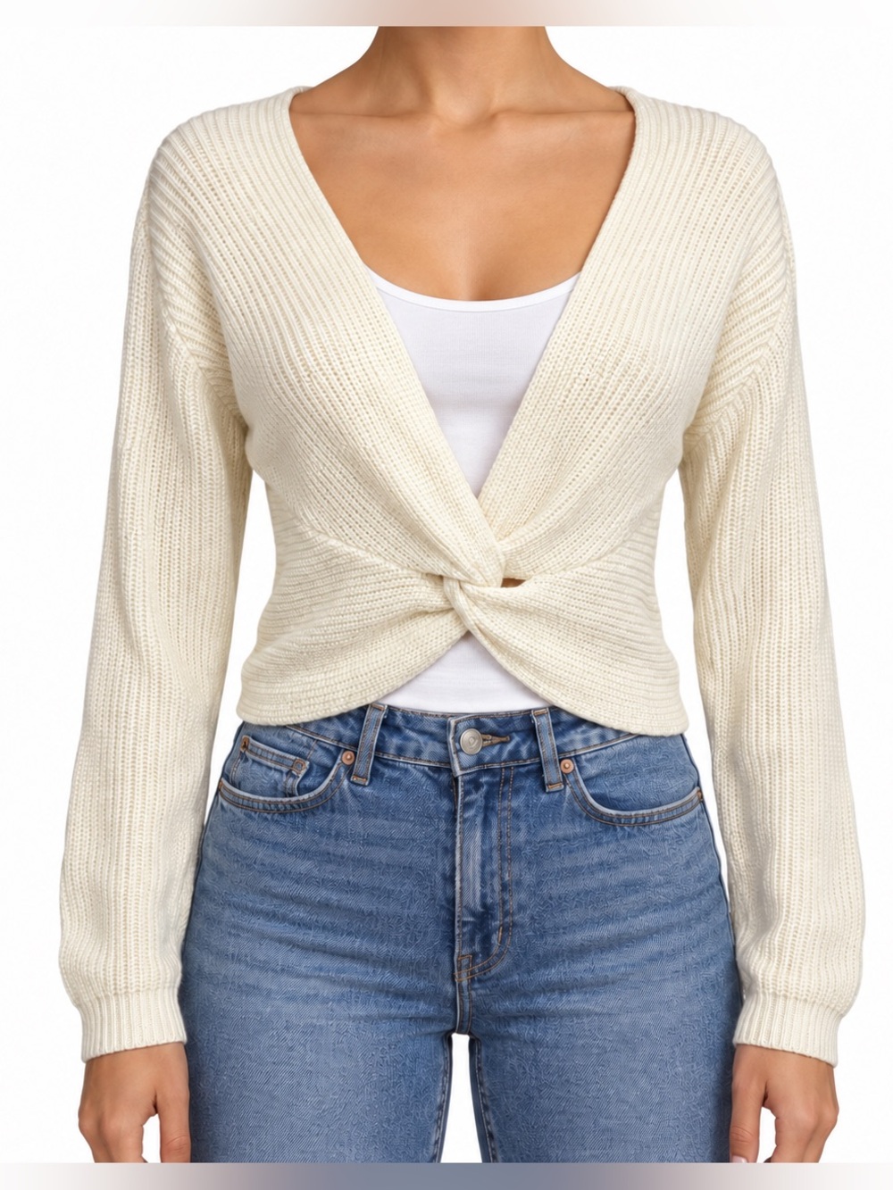 Caballero Ivory Cashmere Blend Twist Front Sweater Size Small